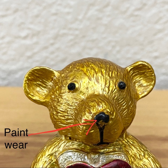 Objet d Art Form Work of Art Gold Bear Holding a Heart Rhinestone Enamel Trinket - Picture 7 of 12